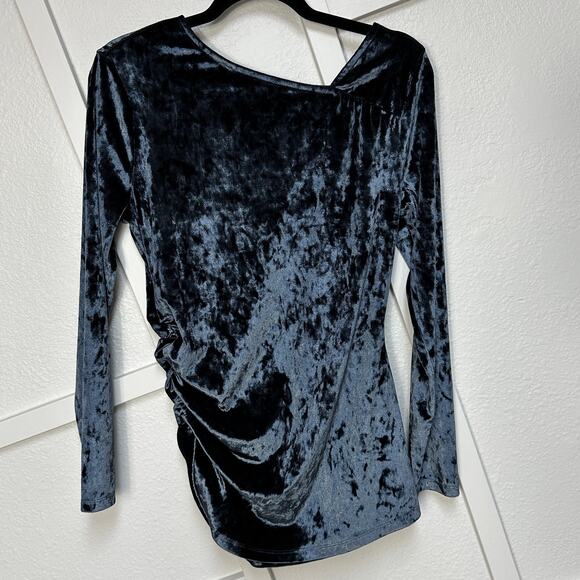 Betabrand Felicia Midnight Velvet Ruched Asymmetrical Long Sleeve Top Sz: M - Picture 1 of 6